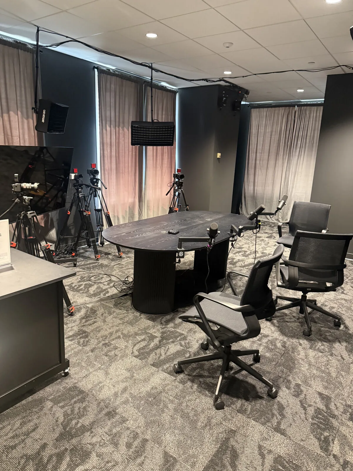 Multi-camera film studio set up for an Origin Story recording