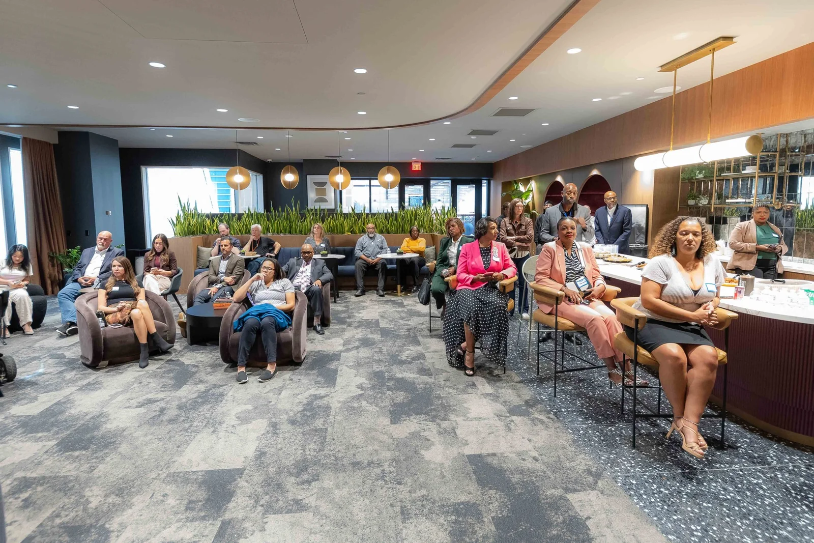 Attendees gathered in the LaSalle Plaza event room for Pitch to Podium
