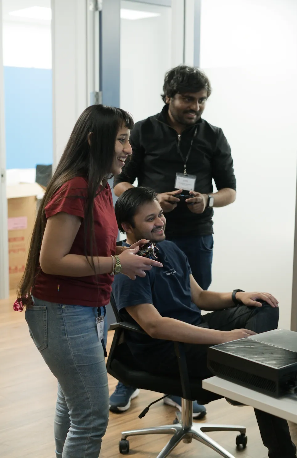 Builders playing and testing together inside Origin House