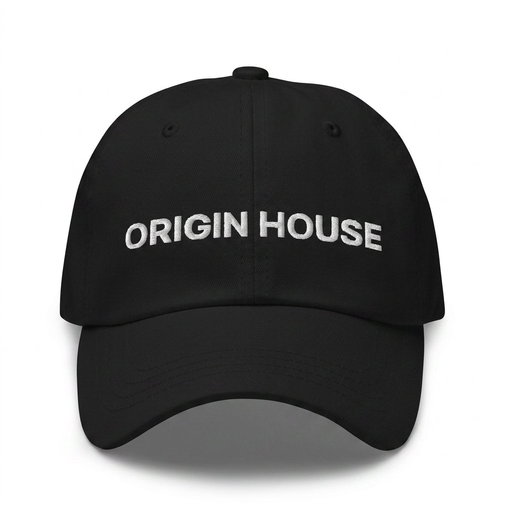 Origin House Hat, black with white embroidered logo